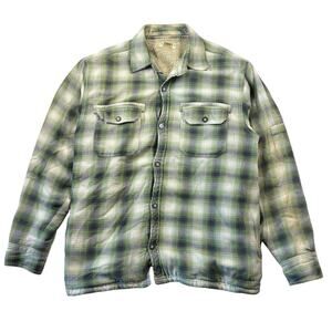 Honolua Surf Co Shirt Jacket Mens XL Green/Blue Ombre Plaid Sherpa-Lined Shacket